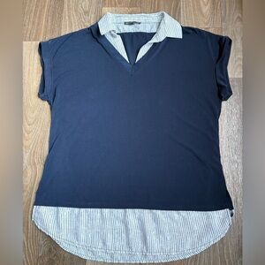 Adrianna Papell Navy Top with Striped Collar